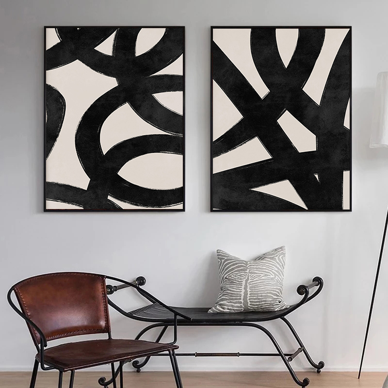 Paint Brush - Moderne Beige Schwarz Linien Pinselstriche Poster