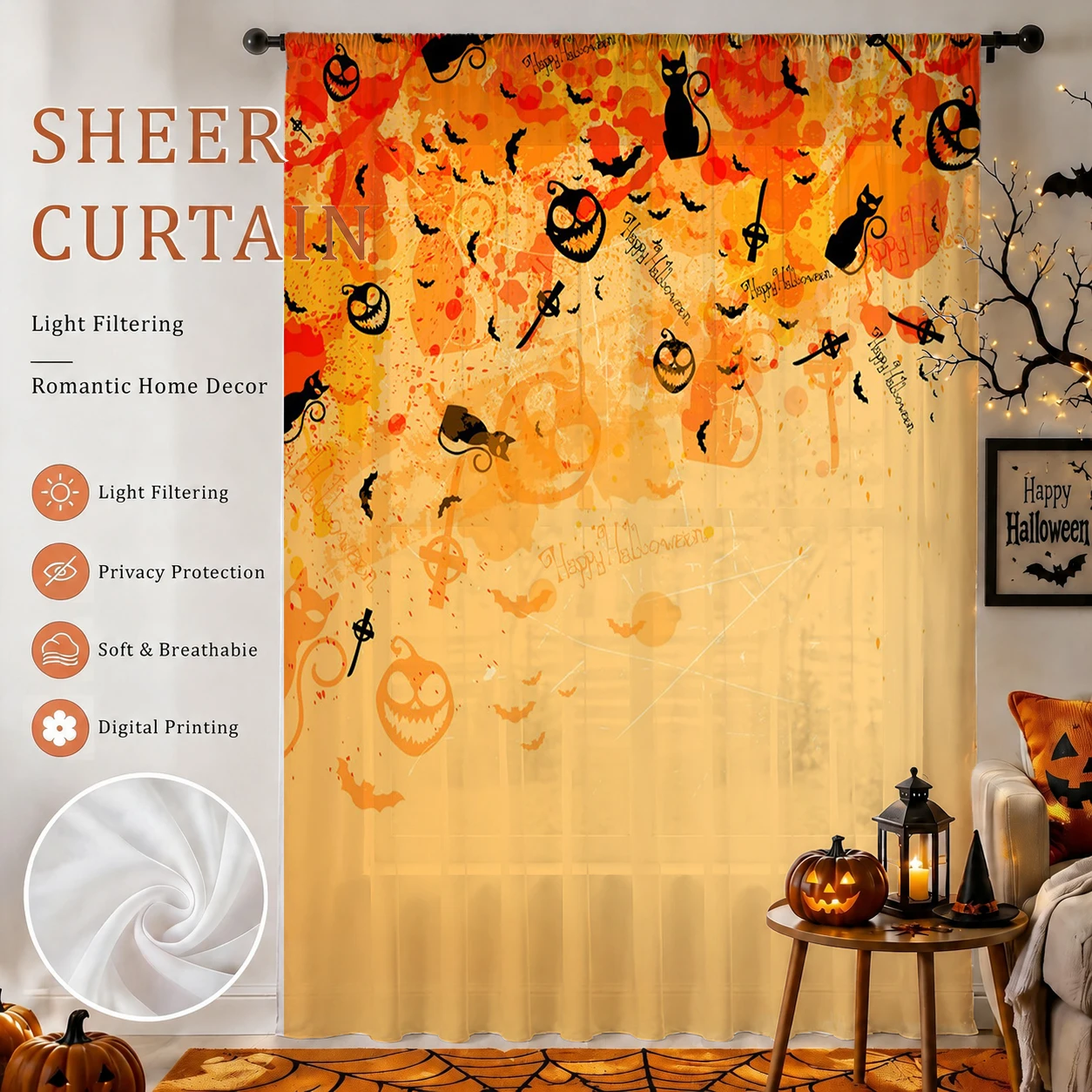 Curtain Rods - 1 Stück Gruseliger Halloween-Scheibenvorhang mit Schlauchhose,