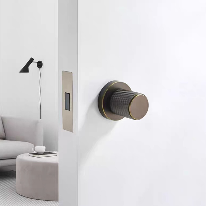 Door Handle - Moderner Holz-Gold-Silent-Rundgriff mit verdecktem Schloss, schwarzer