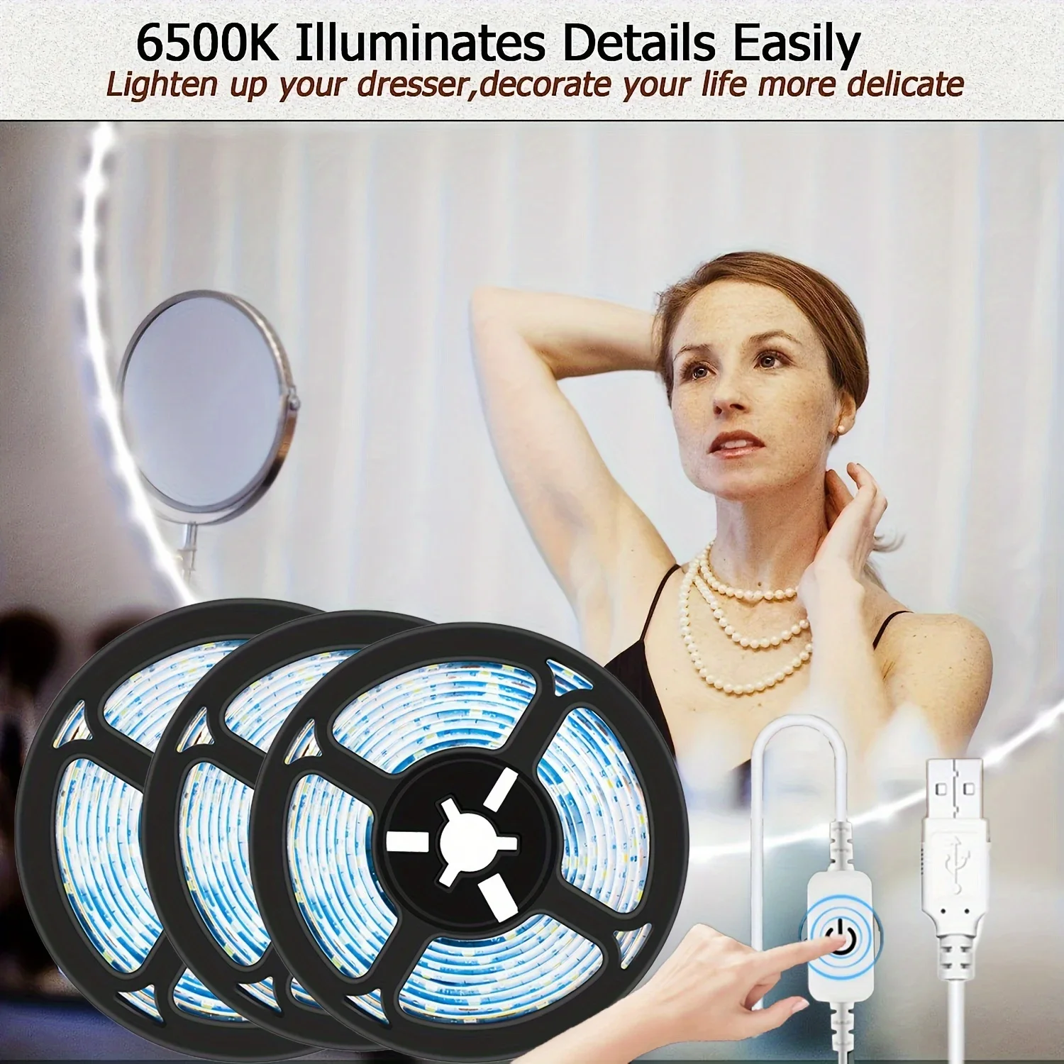 Led Strip Lights - USB-LED-Streifenlichter, 5 V, 2835 SMD, Touch-Control-Schalter,