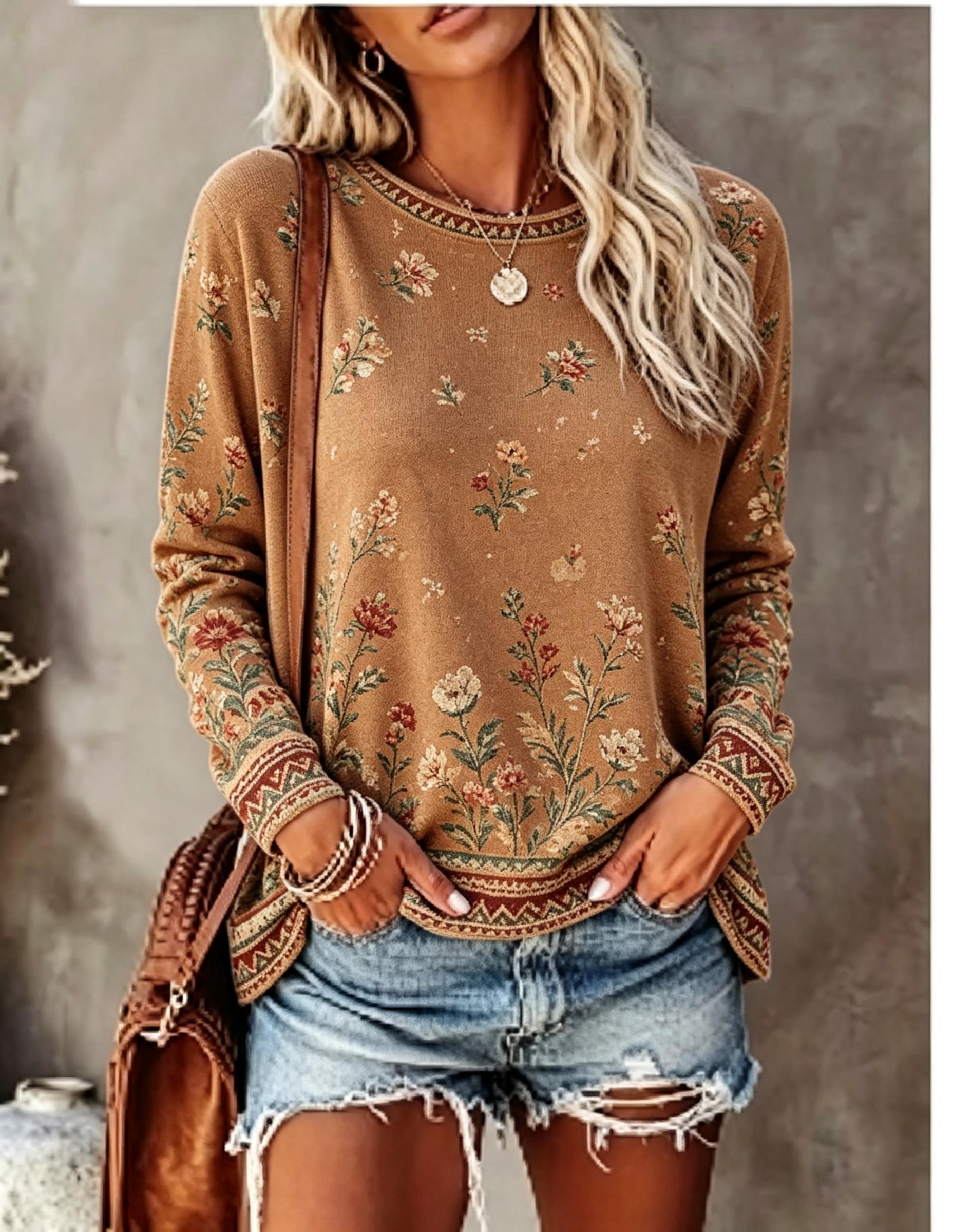 Damen-T-Shirt mit Rundhalsauss – Wallpaper Bewertung und Preis